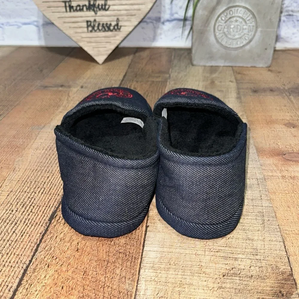 Men's True Religion Brand Jeans Blue Denim Red Logo Slippers Sz L 11/12